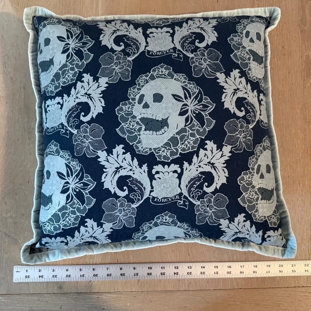 Melissa Bamber Gothic Skull Floral‎ Forever Throw Pillow Navy 16x16